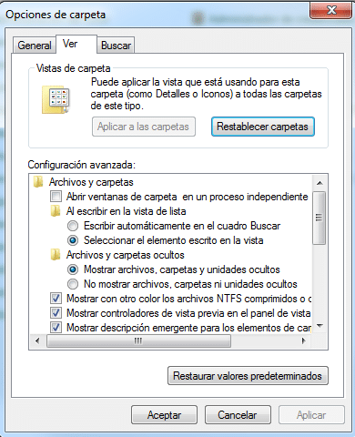 Escoger la opción de visualizar archivos ocultos.