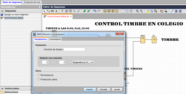 Programación Control horario de timbre en un colegio en LOGO8.