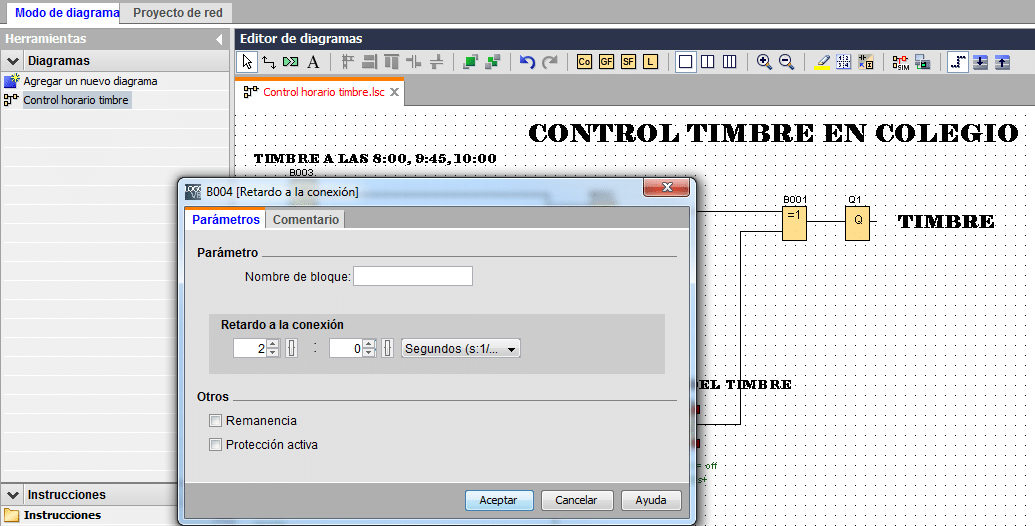 Control horario de timbre en un colegio con LOGO 8