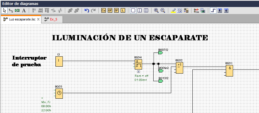 Iluminación escaparate programación en LOGO 8.