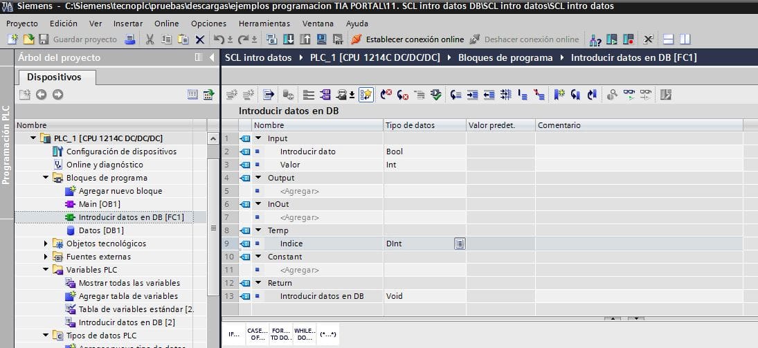 Variables de la Función introducir datos en DB