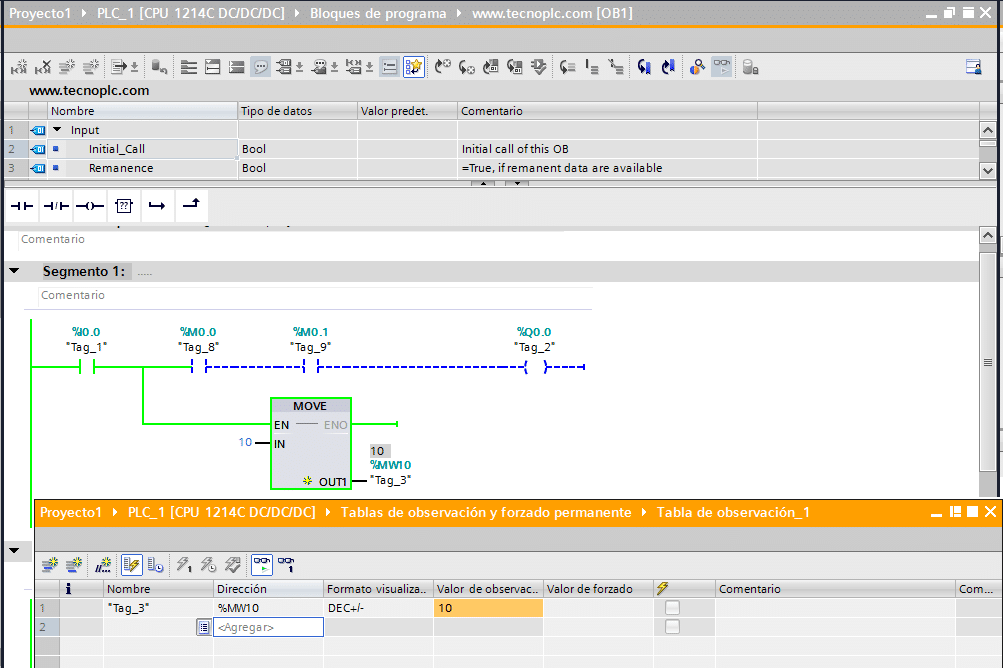 Crear tabla de observación para forzar valor online.