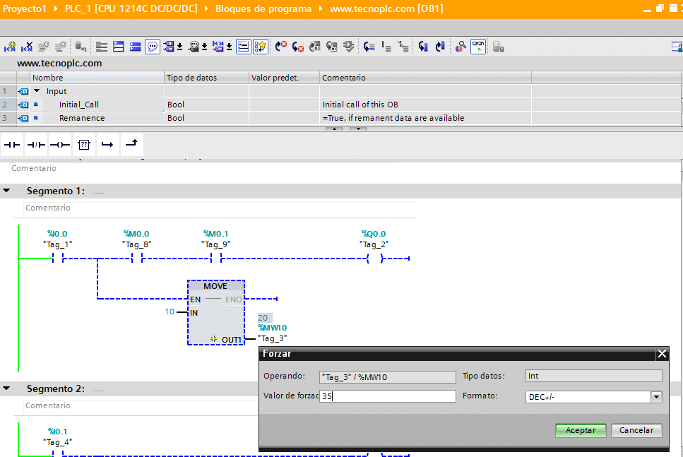 Ventana emergente para forzar valor online en TIA Portal V15.