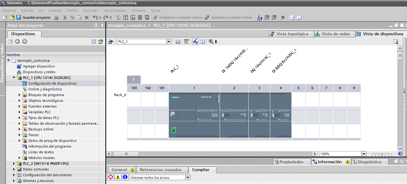 Entrar en la configuración de dispositivos del proyecto TIA Portal.