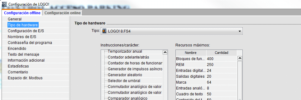 Tipo de CPU LOGO utilizada y firmware en control acceso parking.