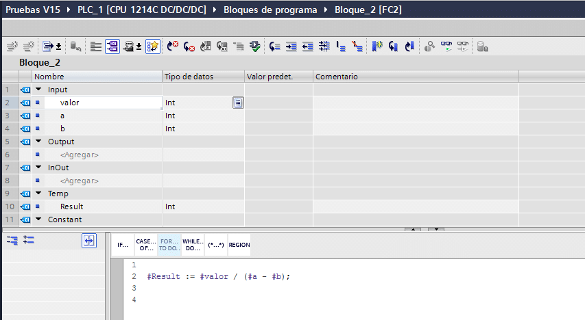 Cálculo simple en SCL.