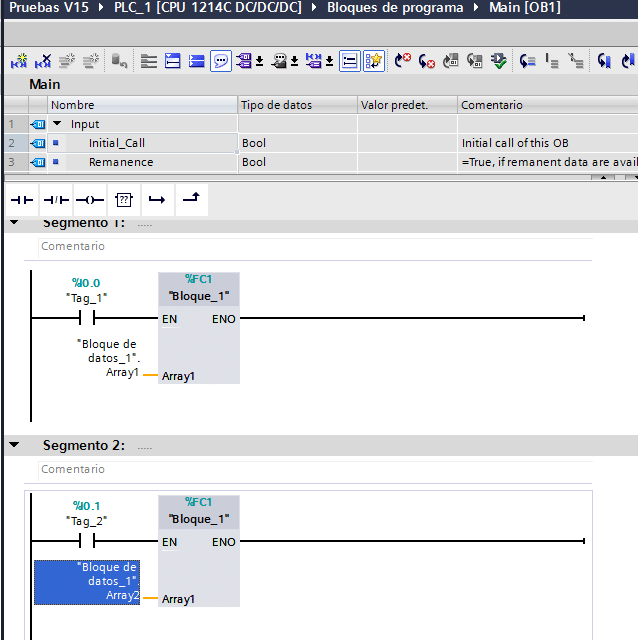 Array de dimensión variable en TIA Portal V15