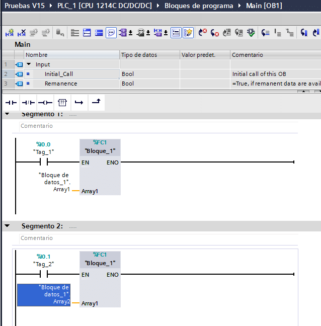 Llamada al FC con un array de dimensión 30.