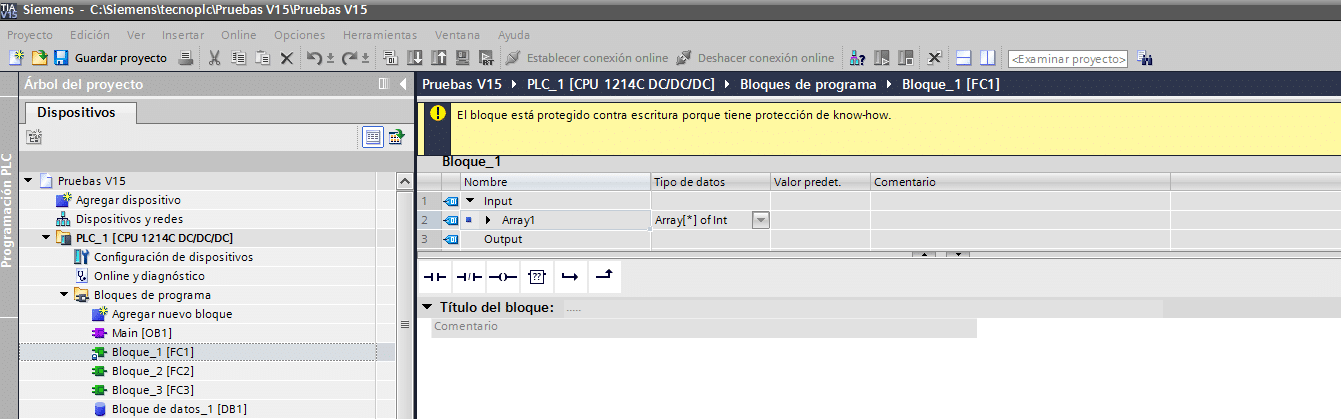 Acceso no permitido al bloque FC por contraseña incorrecta.