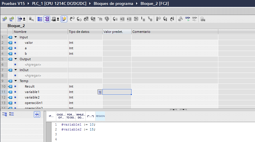 Asignación en SCL al iniciar el bloque.