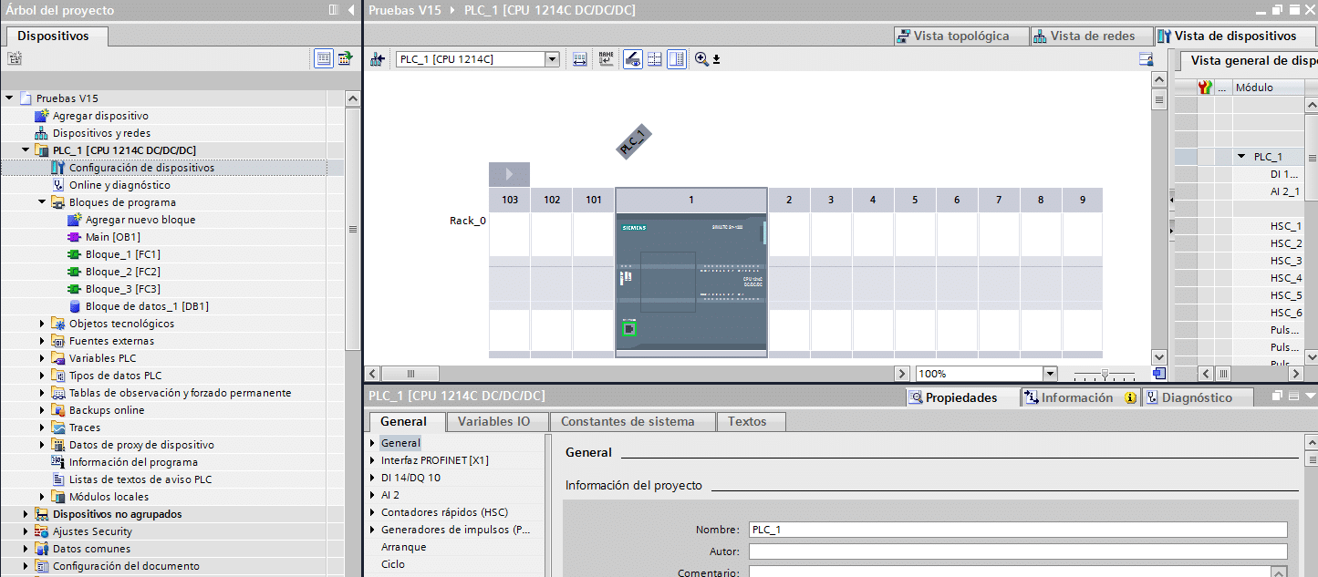 Configuración de dispositivos en el proyecto TIA Portal.