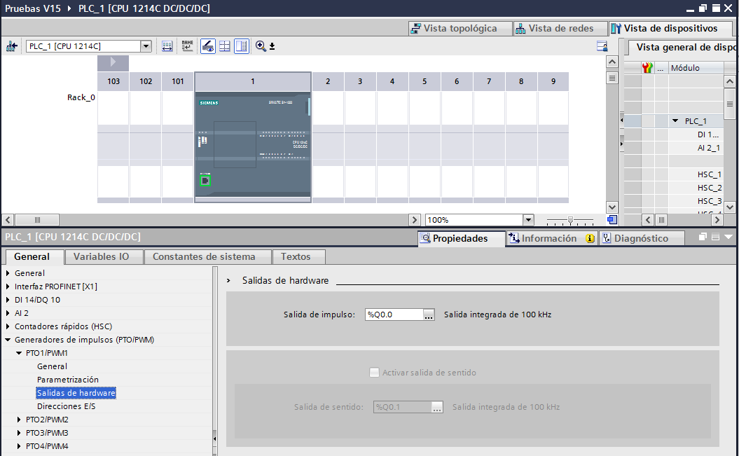 Configurar una salida del PLC como salida PWM TIA Portal.