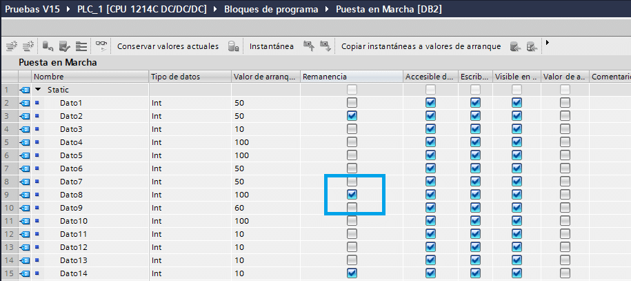 Seleccionar el dato de remanencia en DB haciendo clic.