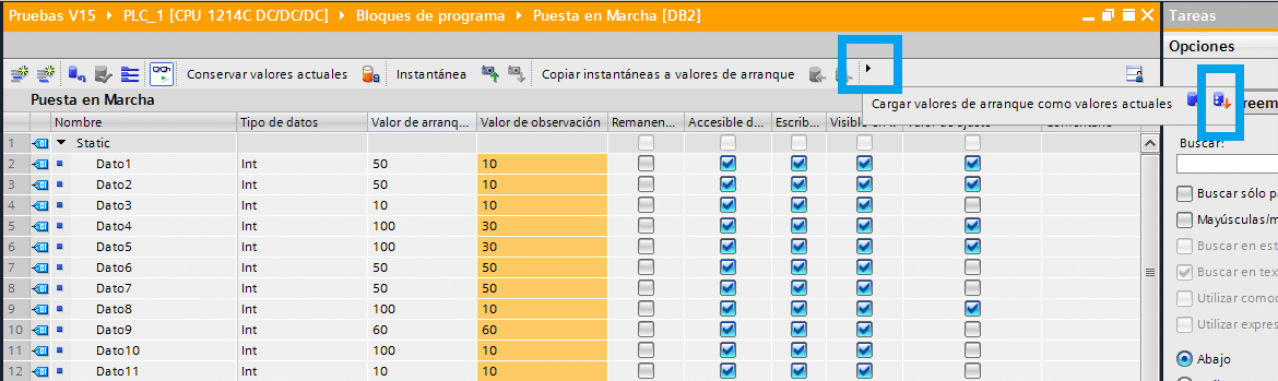 Valor de ajuste en un DB de datos TIA Portal