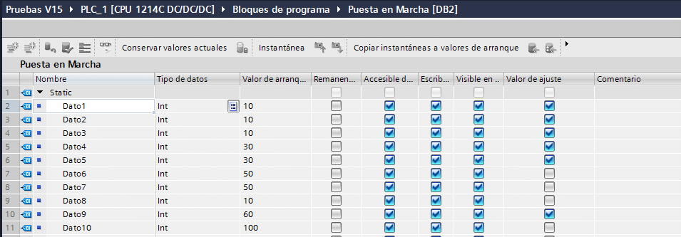 Valor de ajuste seleccionable dentro de un DB de datos.