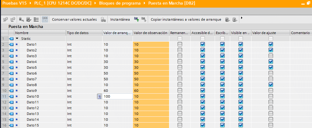 Ver valores de los datos del DB Online.