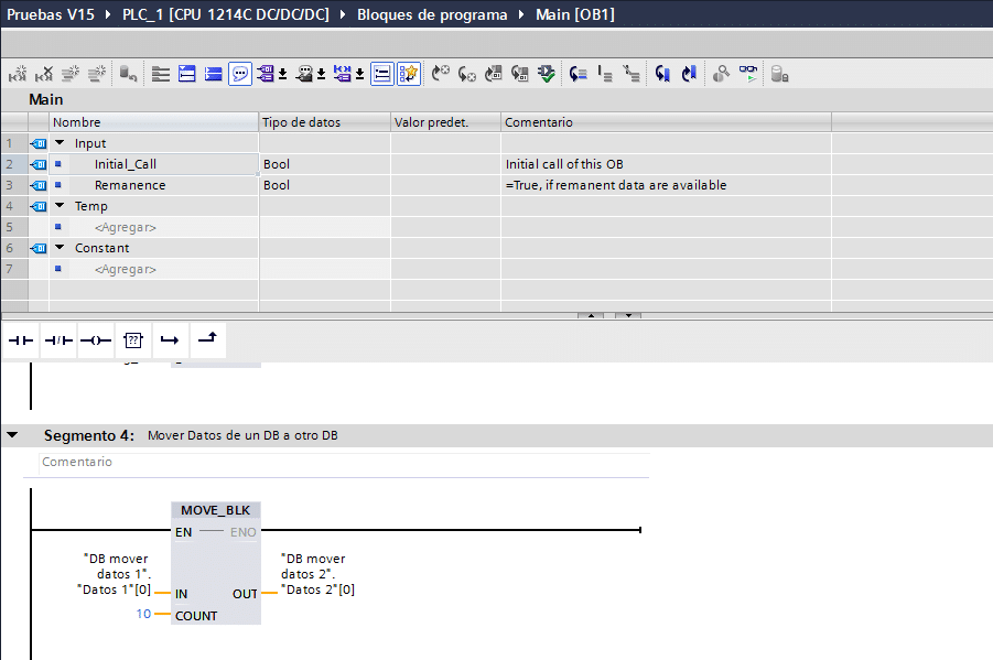 Valores a colocar en la Función MOVE_BLK.