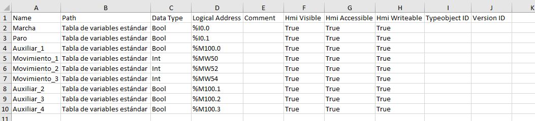 Exportar variables a Excel desde una tabla en TIA Portal