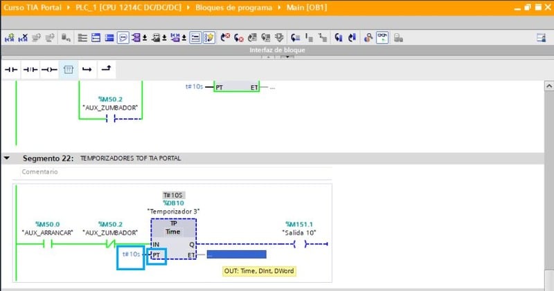 Parámetro PT para introducir el tiempo en temporizadores Impulso en TIA Portal