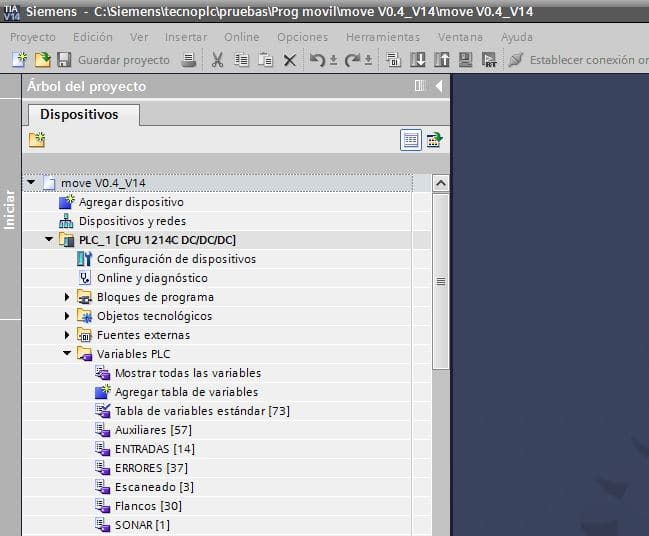 Tablas de variables definidas en el proyecto.