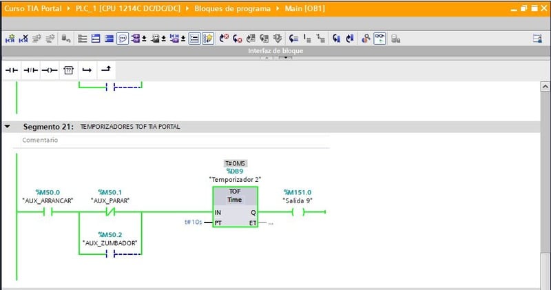 Temporizador TOF en TIA Portal