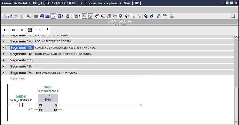 Temporizador en TIA Portal para establecer tiempos en los procesos