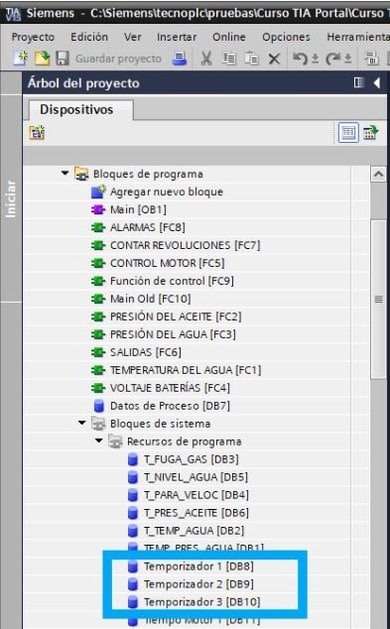 Temporizadores en TIA Portal creados con DB de instancia individuales