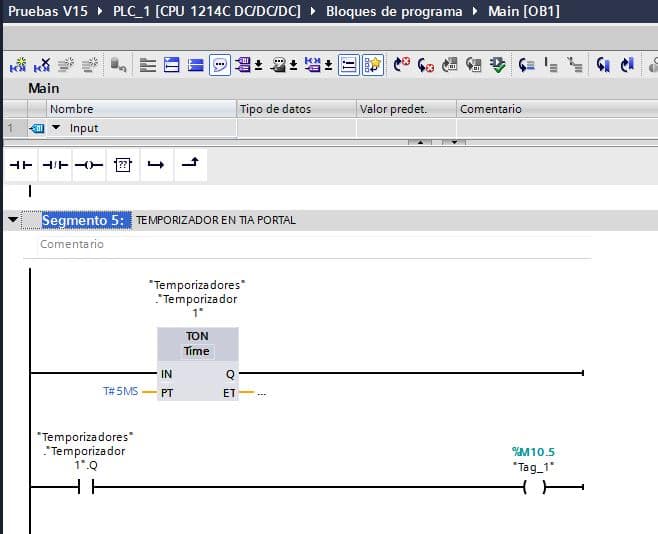 Utilizar la salida Q de temporizador en TIA Portal en otro segmento.