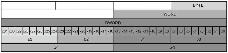 Estructura de los bits dentro de una doble Word.