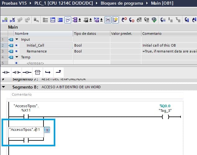 Acceso a bit dentro de una variable en TIA Portal