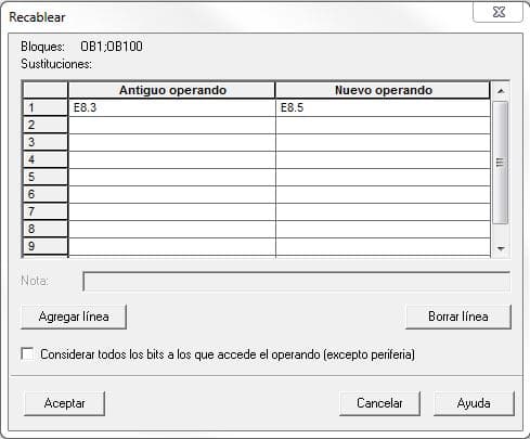 Tabla para recablear variables en Step7.