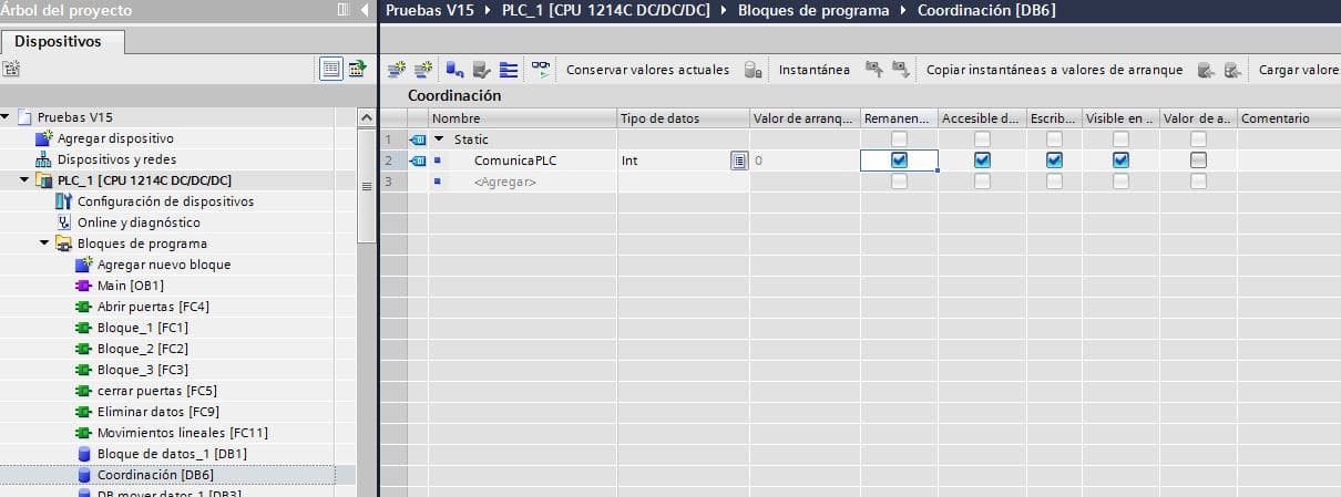 Crear variable en PLC para comunicación PLC y HMI.