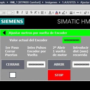 Pantalla para ajustar los metros por vuelta del encoder en control plató televisión.