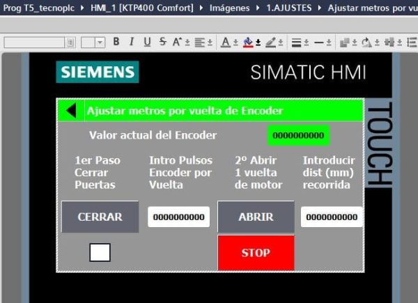 Pantalla para ajustar los metros por vuelta del encoder en control plató televisión.