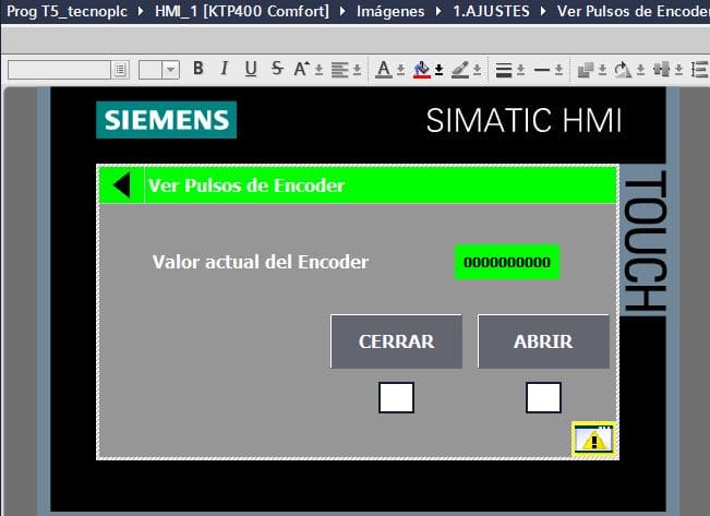 Pantalla para ver los pulsos del encoder.