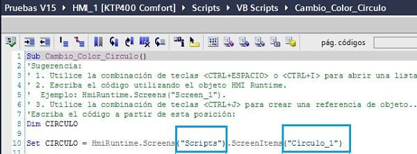 Asignar pantalla y objeto a Script cambiar color círculo