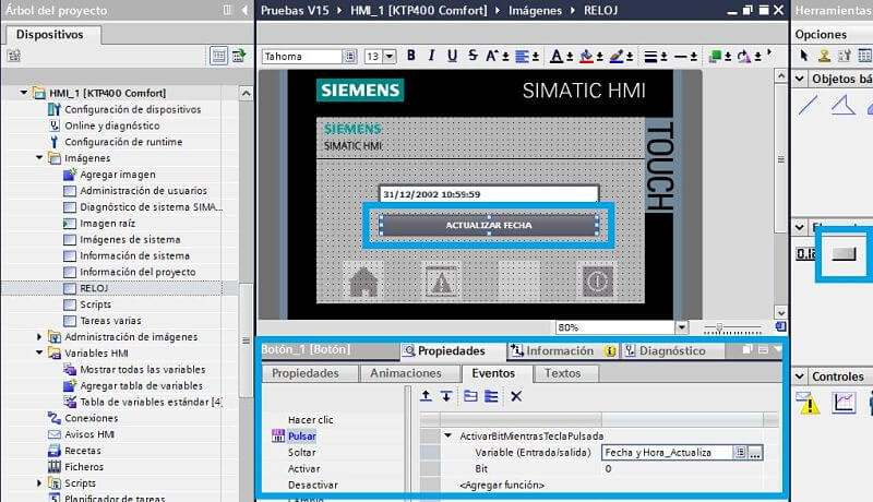 Actualizar fecha TIA Portal con botones en pantalla HMI