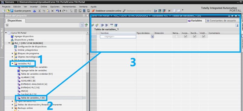 Crear una tabla de variables en TIA Portal para añadir datos