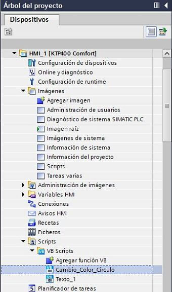 Dar nombre a la función Script cambiar color círculo en TIA Portal