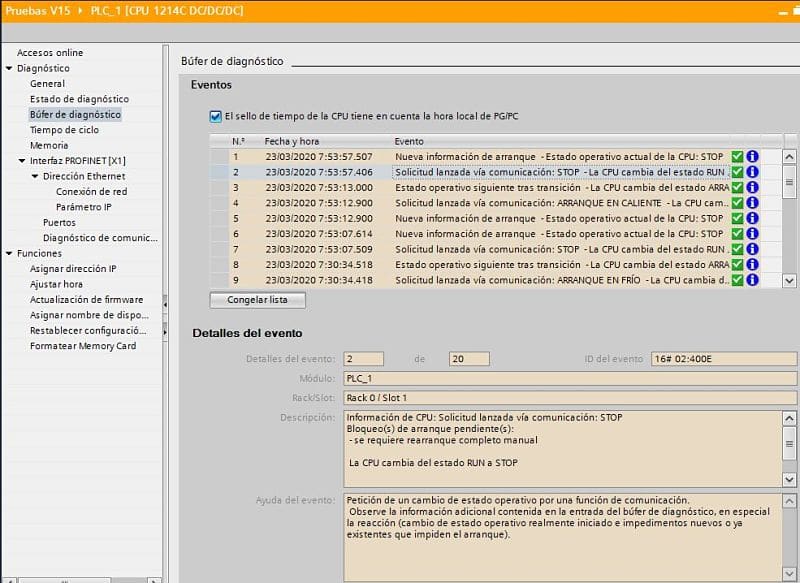 Ver fallos en CPU TIA Portal al conectarse Online