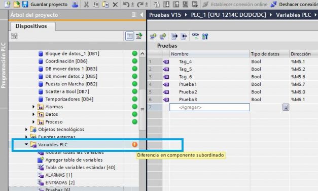 Tablas de variables en TIA Portal V15 mejoradas y diferencias