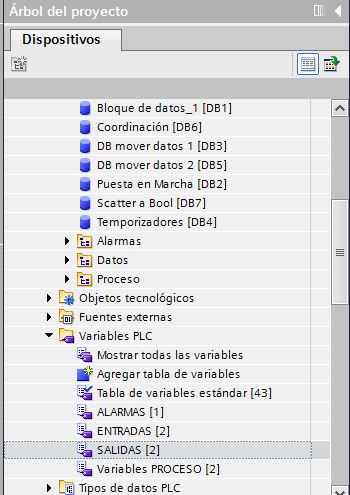 Ejemplo tablas de variables en proyecto.