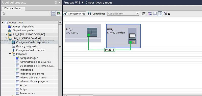 PLC y HMI en la misma Red Profinet en el mismo proyecto TIA Portal