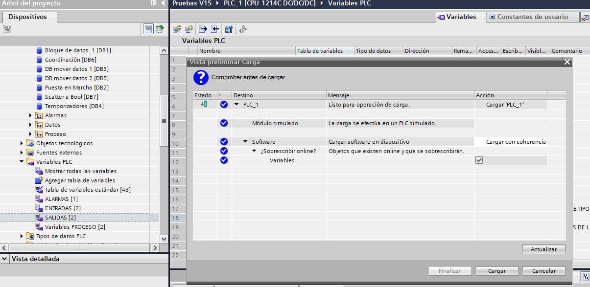 Transferir tabla de variables en TIA Portal V15.