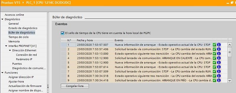 Ver fallos en CPU en el búfer de diagnóstico