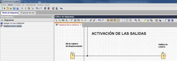 Activación de salidas en desplazamiento bits en salidas LOGO 8