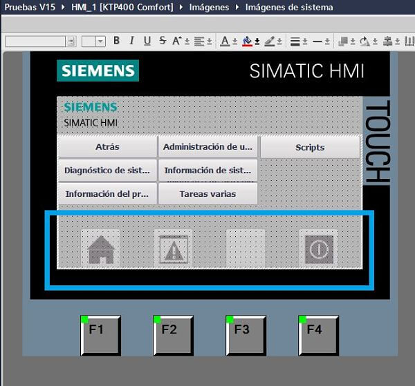 Botones por defecto en la plantilla TIA Portal HMI