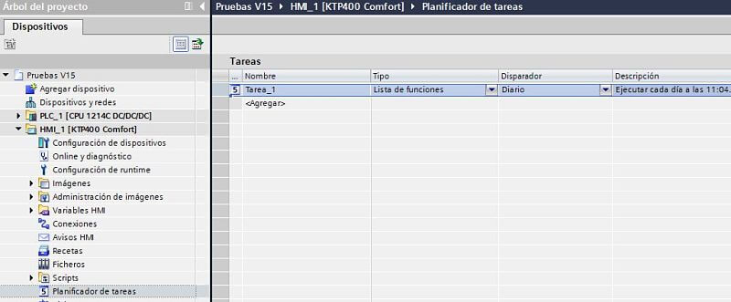 Planificador de tareas en HMI TIA Portal