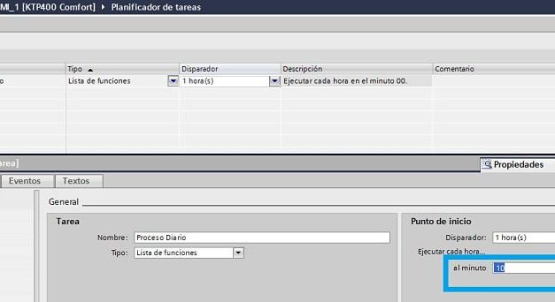 Crear tarea TIA Portal que se ejecute cada hora del día.