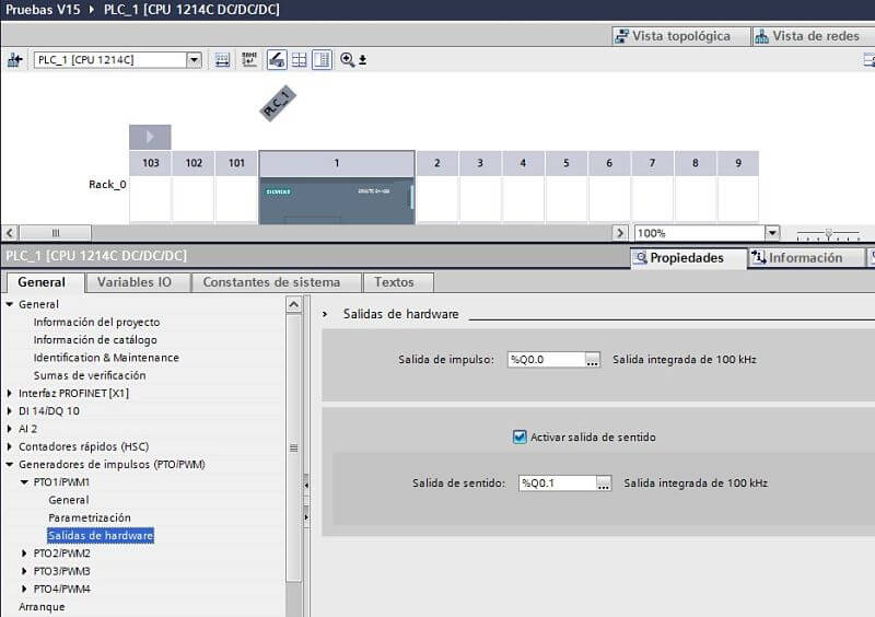 Salidas utilizadas en la configuración